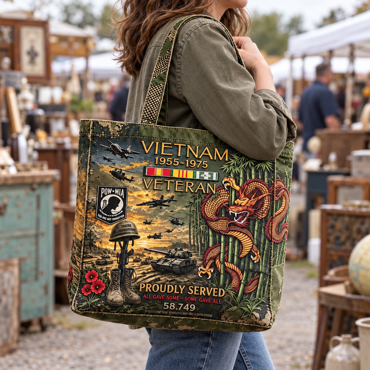 🌹Vietnam Veteran Canvas Tote Bag – Embroidered Tribute Gift