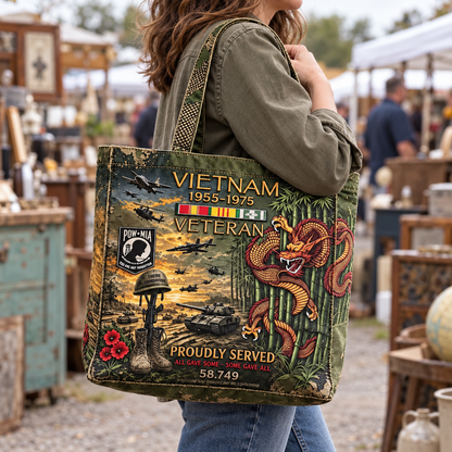 🌹Vietnam Veteran Canvas Tote Bag – Embroidered Tribute Gift