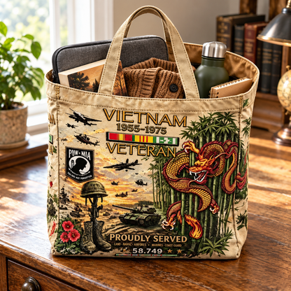 🌹Vietnam Veteran Canvas Tote Bag – Embroidered Tribute Gift