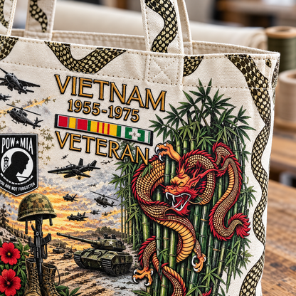 🌹Vietnam Veteran Canvas Tote Bag – Embroidered Tribute Gift