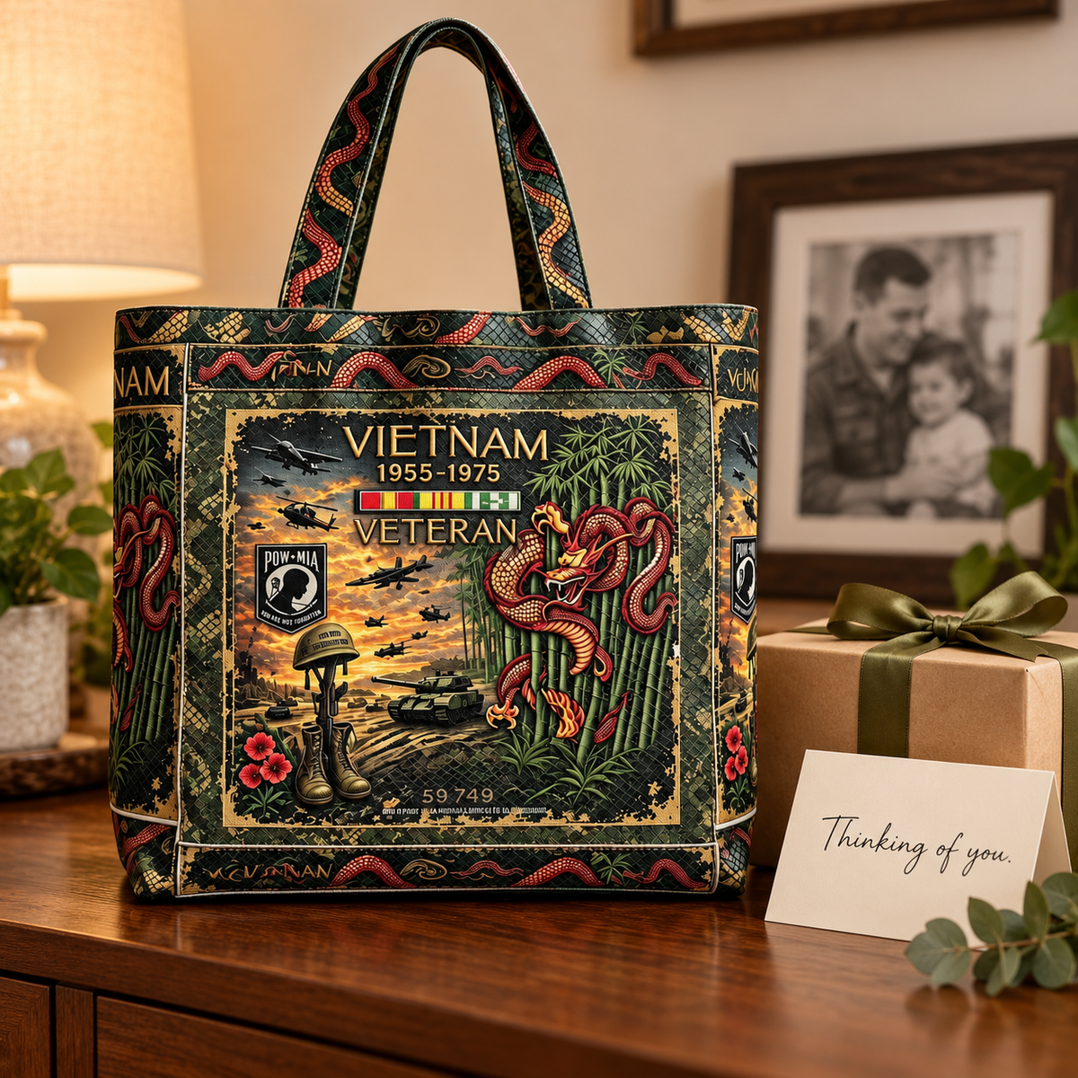 🌹Vietnam Veteran Canvas Tote Bag – Embroidered Tribute Gift
