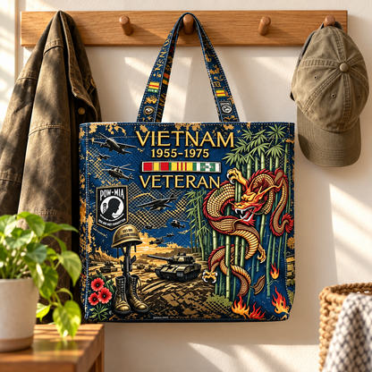 🌹Vietnam Veteran Canvas Tote Bag – Embroidered Tribute Gift