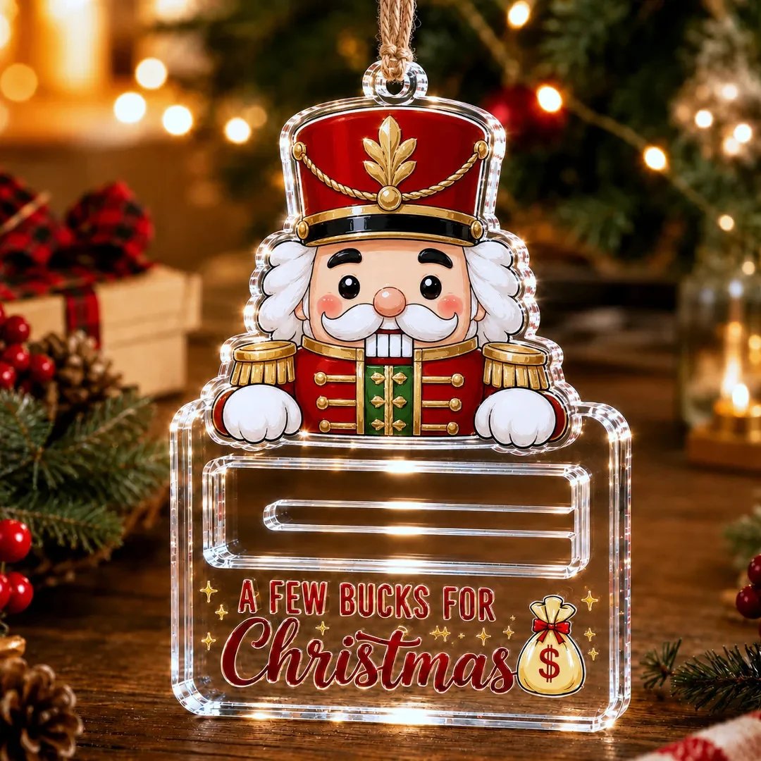 🎄 Adorno Soporte de Dinero Navideño Transparente | Acrílico Transparente Premium con Detalles Festivos de Personajes, Ranura Oculta para Dinero en Efectivo y Cuerda para Colgar Incluida 💵✨