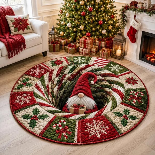 🎄 Alfombra redonda con ilusión óptica 3D de gnomo navideño | Divertido y festivo, ¡un imprescindible para la decoración del hogar! ⭐🏠🎁