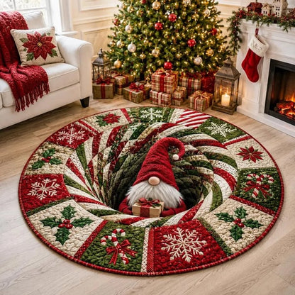 🎄 Alfombra redonda con ilusión óptica 3D de gnomo navideño | Divertido y festivo, ¡un imprescindible para la decoración del hogar! ⭐🏠🎁