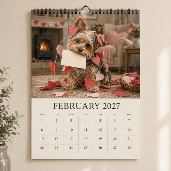 Calendario de pared divertido de Yorkshire Terrier de 2027 | Calendario colgante A4