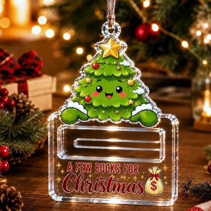 🎄 Adorno Soporte de Dinero Navideño Transparente | Acrílico Transparente Premium con Detalles Festivos de Personajes, Ranura Oculta para Dinero en Efectivo y Cuerda para Colgar Incluida 💵✨