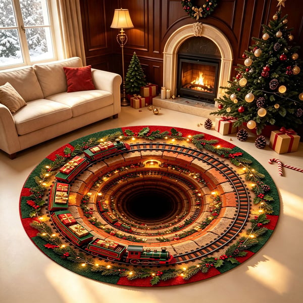 🎄 Alfombra redonda con ilusión óptica 3D de gnomo navideño | Divertido y festivo, ¡un imprescindible para la decoración del hogar! ⭐🏠🎁