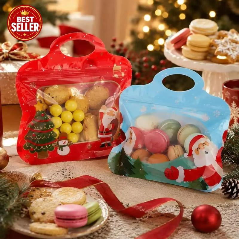 🎅Easy Fill, Easy Seal🎄Festive Self-Seal Treat Bags – Santa & Snowman Print🎅⛄