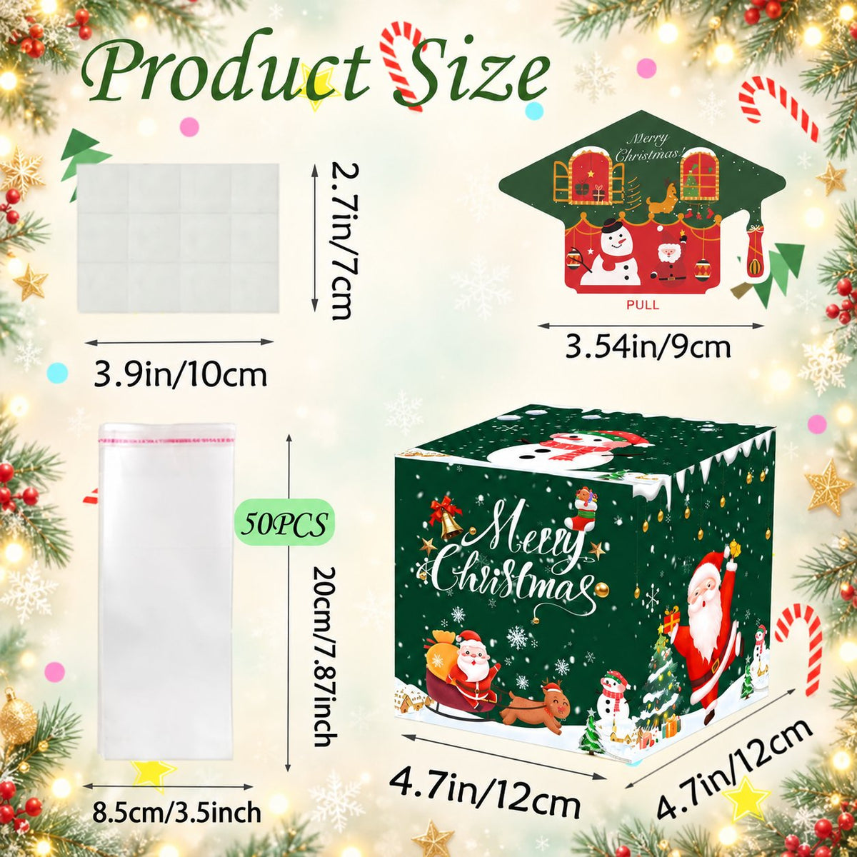 💵🎄 Christmas Money Pull Surprise Box 50 Fillable Pockets for Cash, Treats, Notes & More 🎁