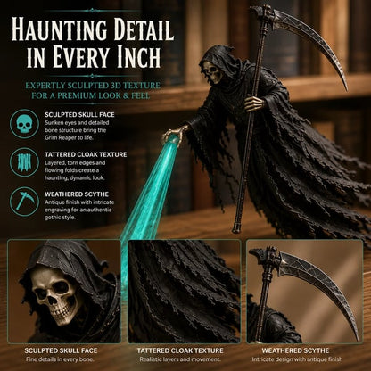 💀 Luz de estantería de Halloween "Soul Harvester" | Decoración de Parca Flotante con Haz de Alma Brillante para Estanterías, Rincones de Lectura y Exhibiciones Góticas 🎃