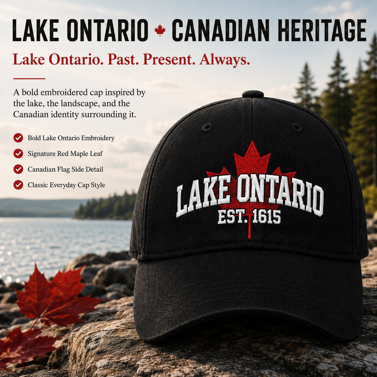 🔥ÚLTIMO DÍA 50% DE DESCUENTO - 🍁Lago Ontario por Siempre – Gorra Bordada Heritage (🧢100% Algodón)