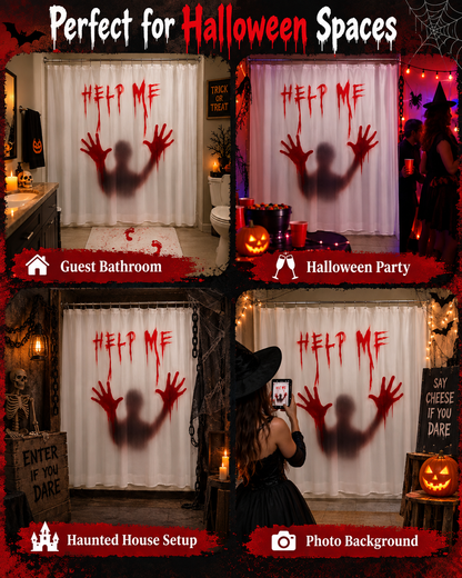 Bloody “HELP ME” Horror Shower Curtain