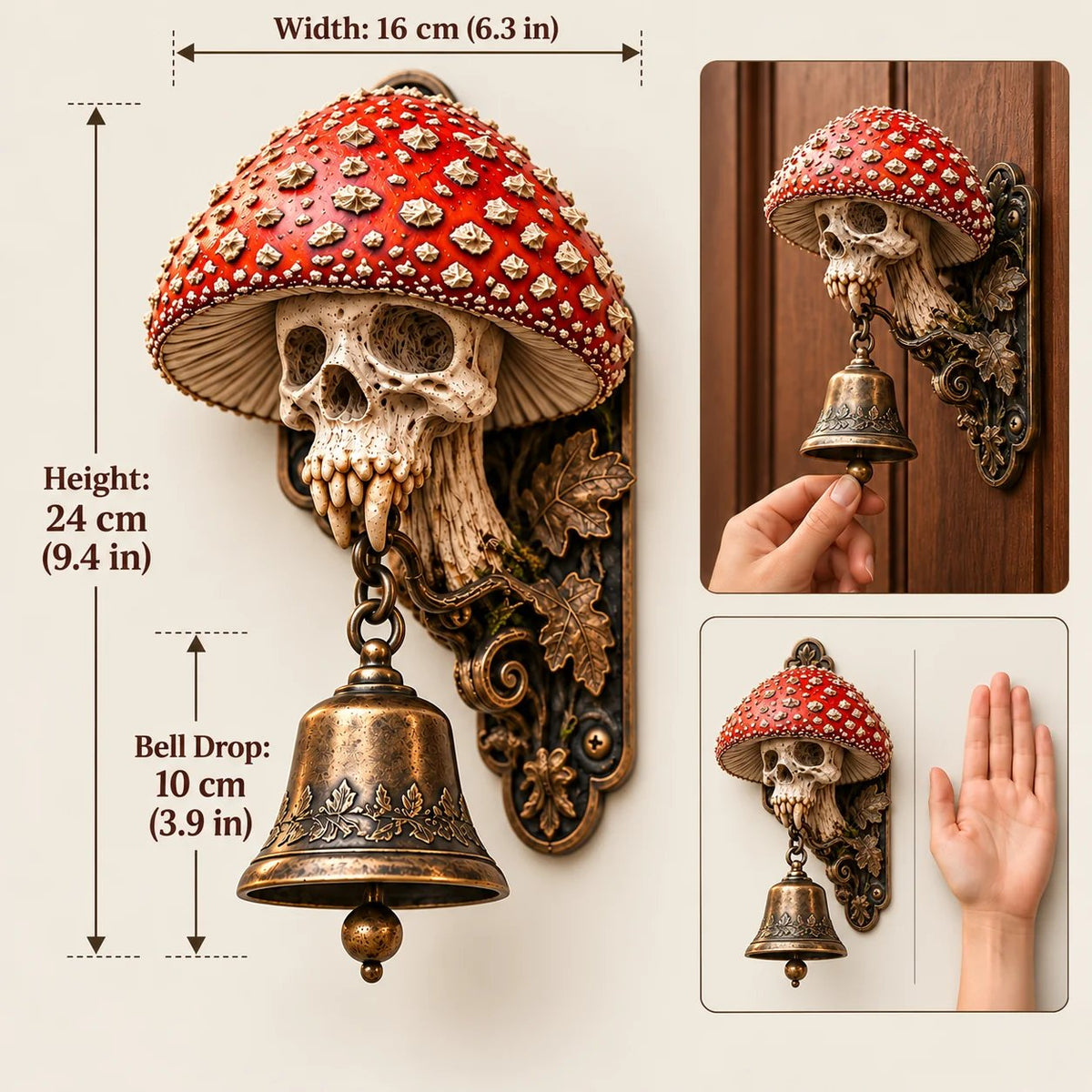 💀🍄 Skullcap Guardian – Gothic Mushroom Skull Door Bell with Vintage Bronze Chime