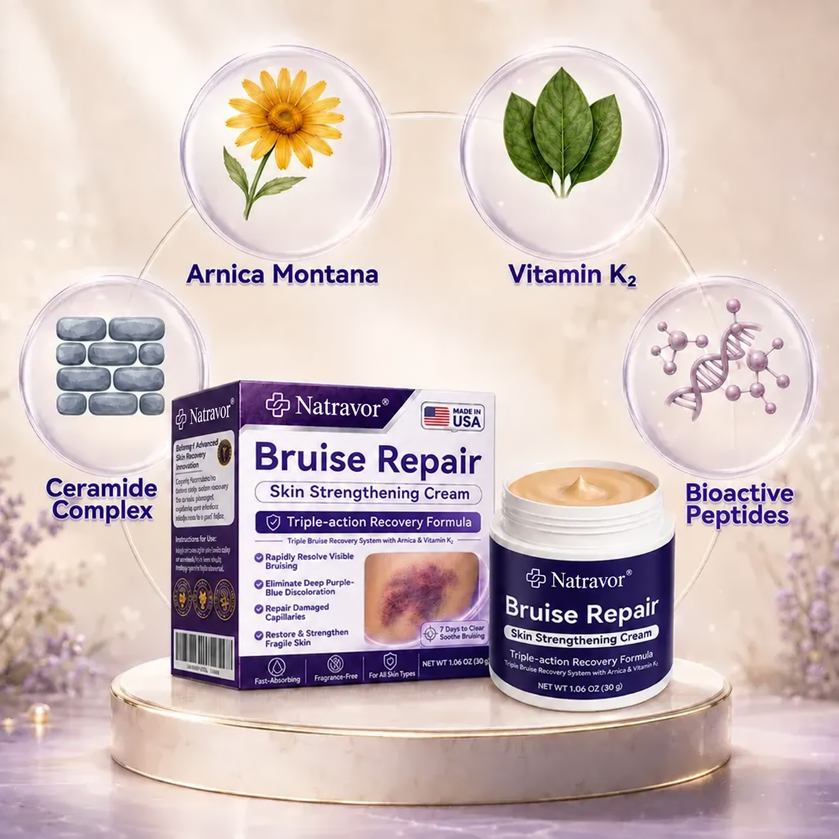 Natravor® cream to repair bruises and strengthen the skin.
