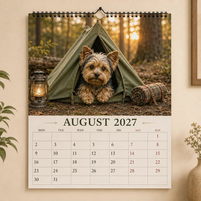 Calendario de pared divertido de Yorkshire Terrier de 2027 | Calendario colgante A4