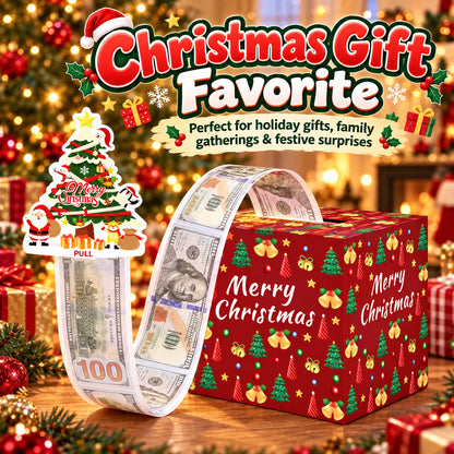 💵🎄 Christmas Money Pull Surprise Box 50 Fillable Pockets for Cash, Treats, Notes & More 🎁
