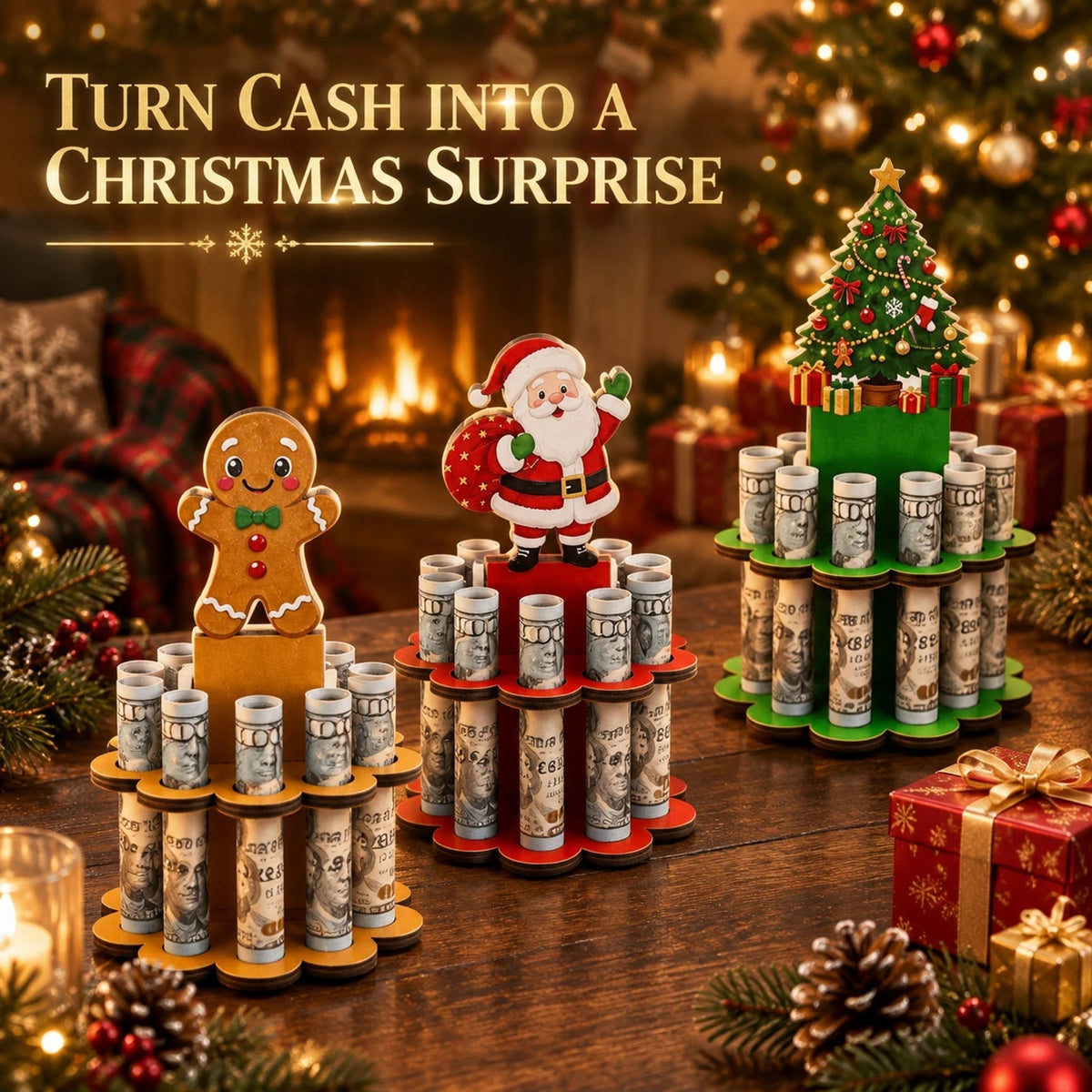 🎄LAST DAY 49% OFF✨ - Christmas Tabletop Wooden Money Holder🎁