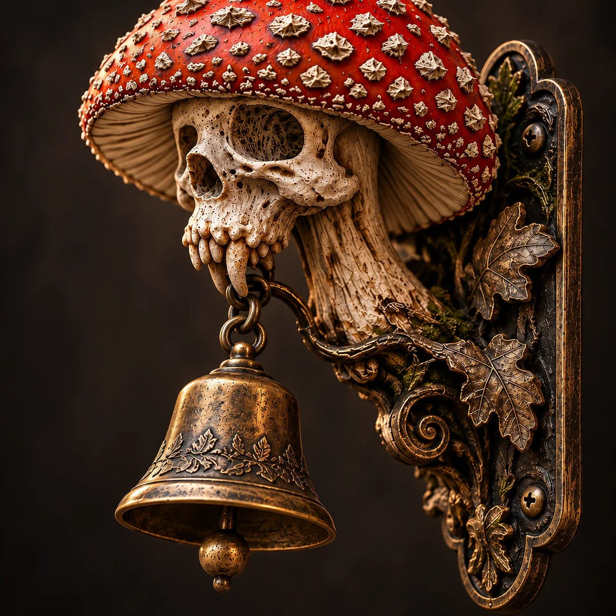 💀🍄 Skullcap Guardian – Gothic Mushroom Skull Door Bell with Vintage Bronze Chime