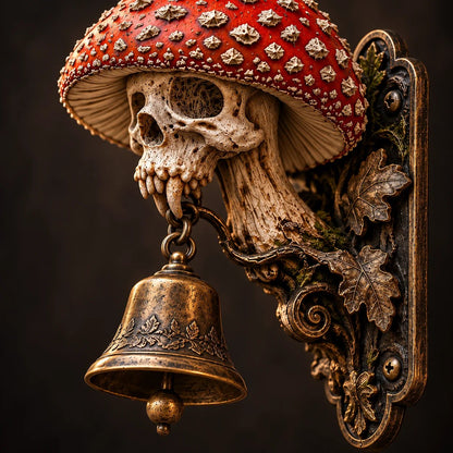💀🍄 Skullcap Guardian – Gothic Mushroom Skull Door Bell with Vintage Bronze Chime