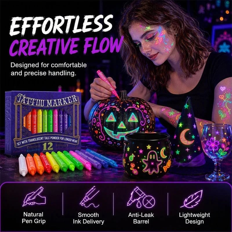 🔥Last Day 50% OFF - Novocanvas Glow Party Tattoo Pens