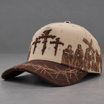 ✝️ Viacrucis Faith-Inspired Cap | Raised Crosses • Way of the Cross Artwork