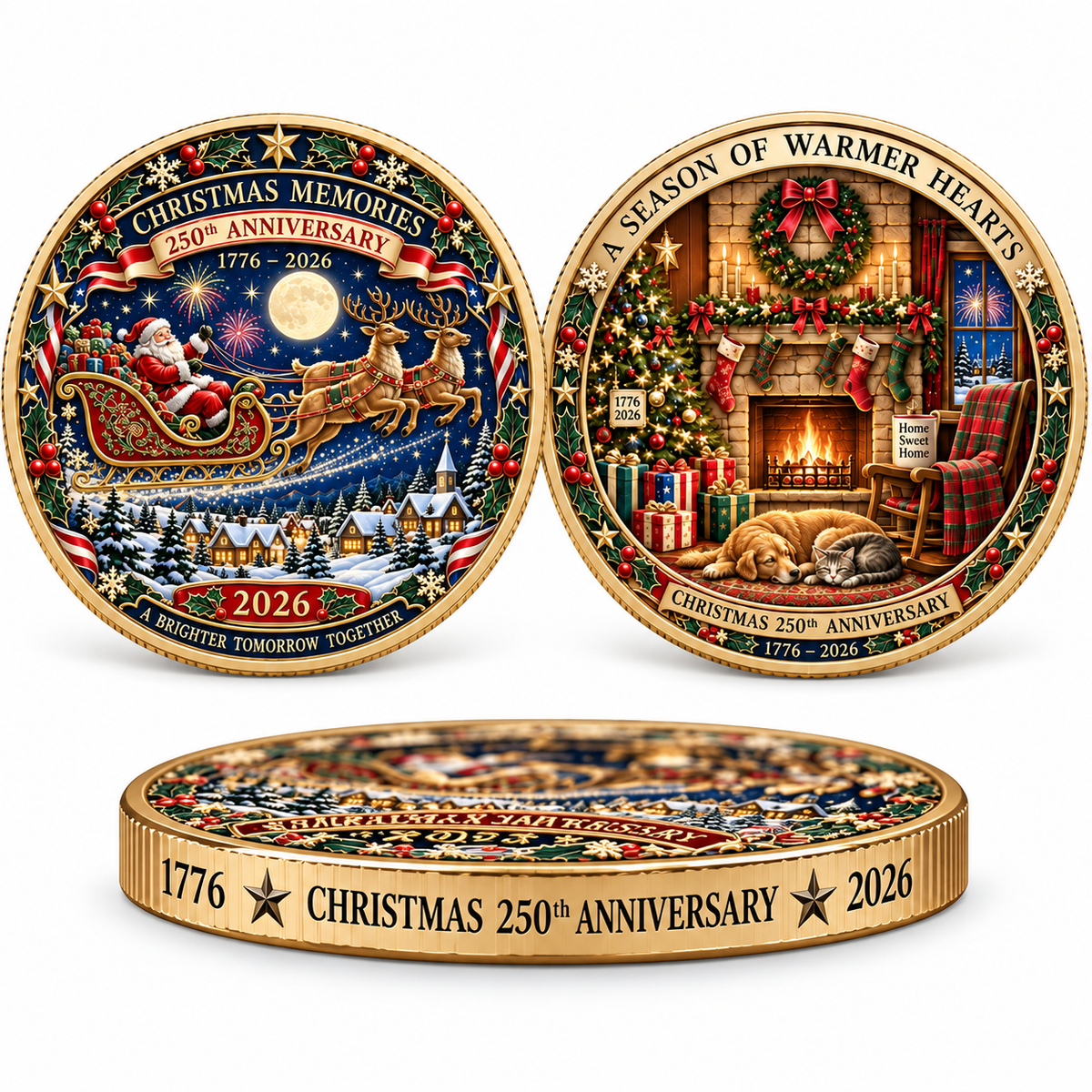 2026 "Christmas Memories" - 250th Anniversary Commemorative Coin, a double-sided holiday collectible.