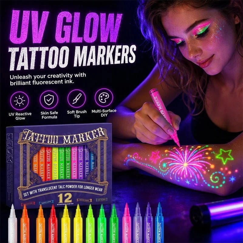 🔥Last Day 50% OFF - Novocanvas Glow Party Tattoo Pens