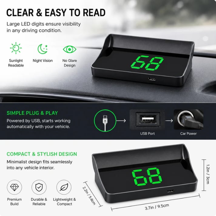 🔥Oferta por tiempo limitado: 2x1 🚗 Pantalla de visualización frontal, GPS para coche, velocímetro digital 📟