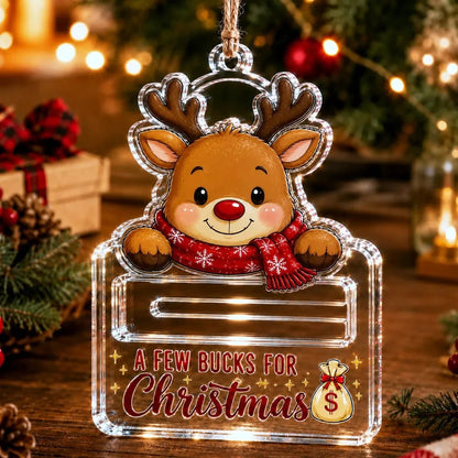 🎄 Adorno Soporte de Dinero Navideño Transparente | Acrílico Transparente Premium con Detalles Festivos de Personajes, Ranura Oculta para Dinero en Efectivo y Cuerda para Colgar Incluida 💵✨
