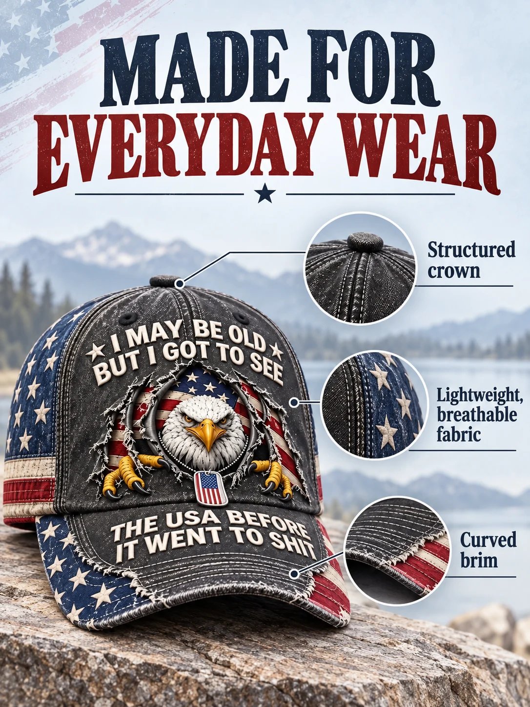 Vintage Eagle Washed Baseball Cap – Rugged Style, American Pride 🦅