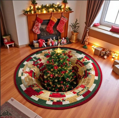 🎄 Alfombra redonda con ilusión óptica 3D de gnomo navideño | Divertido y festivo, ¡un imprescindible para la decoración del hogar! ⭐🏠🎁