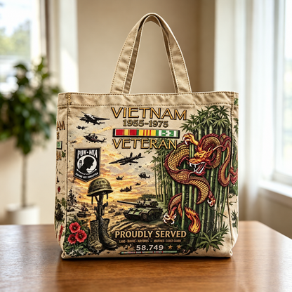 🌹Vietnam Veteran Canvas Tote Bag – Embroidered Tribute Gift