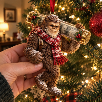 ⏰ LAST DAY SALE 49% OFF! 🎄👣 3D Bigfoot Christmas Cash Gift Ornament – Holiday Money Holder Keepsake ✨