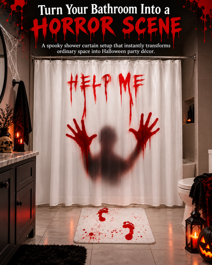 Bloody “HELP ME” Horror Shower Curtain