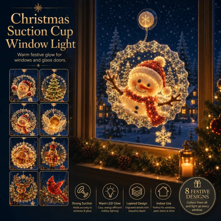 Lighted Christmas Window Decoration with Suction Cup | Warm LED Window Light with Double-Layer Design & Multiple Festive Styles ✨