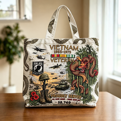 🌹Vietnam Veteran Canvas Tote Bag – Embroidered Tribute Gift