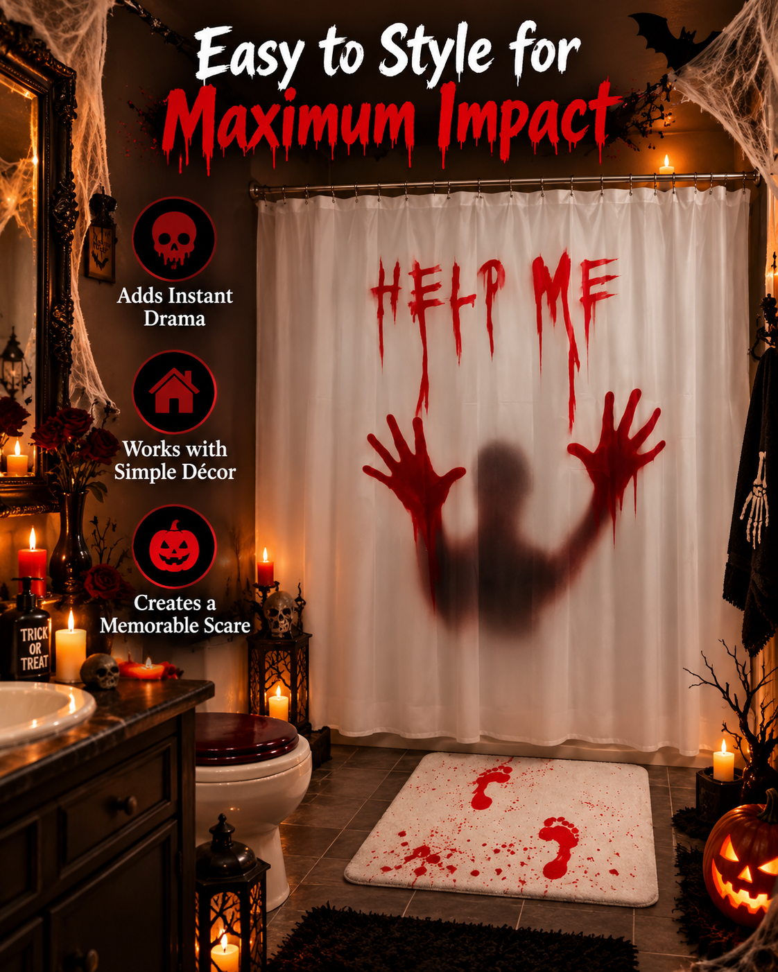 Halloween shower curtain bathroom styling