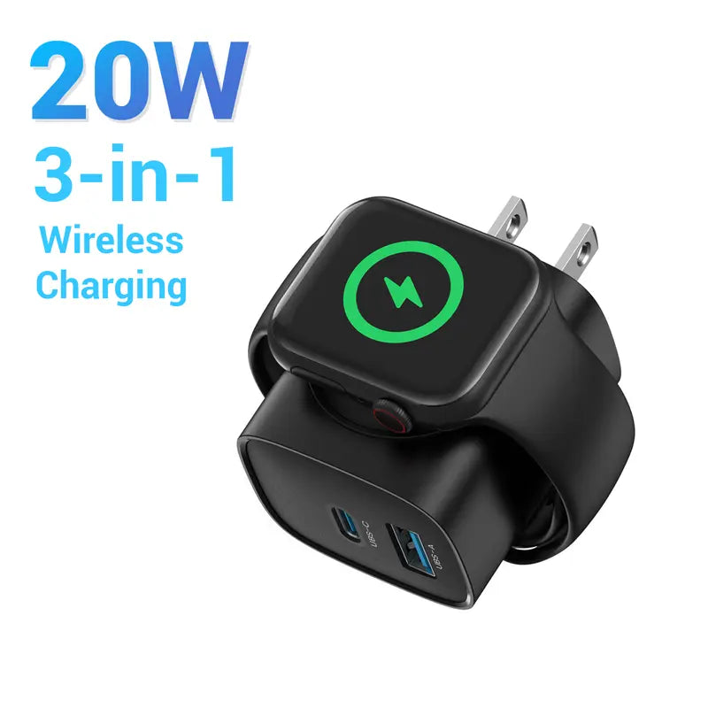 🔋 Cargador magnético 3 en 1 para Apple Watch | Cargador de pared USB-C de carga rápida