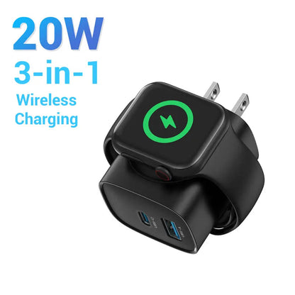 🔋 Cargador magnético 3 en 1 para Apple Watch | Cargador de pared USB-C de carga rápida