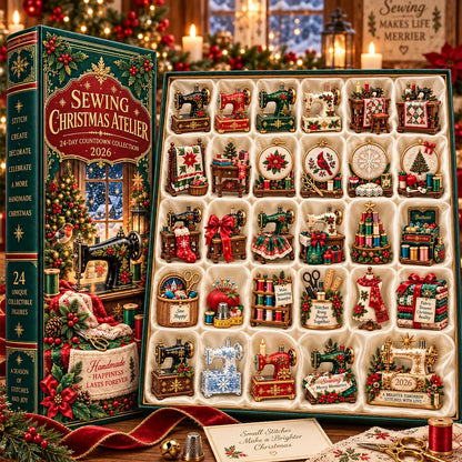 🎄 2026 Sewing Advent Calendar – 24 Days of Mini Sewing Treasures in a Vintage Book Display Box