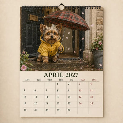 Calendario de pared divertido de Yorkshire Terrier de 2027 | Calendario colgante A4