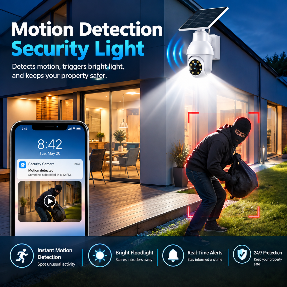 360° Ultra-Bright Motion Sensor Spotlight|Wireless Dummy PT Dome CCTV Camera