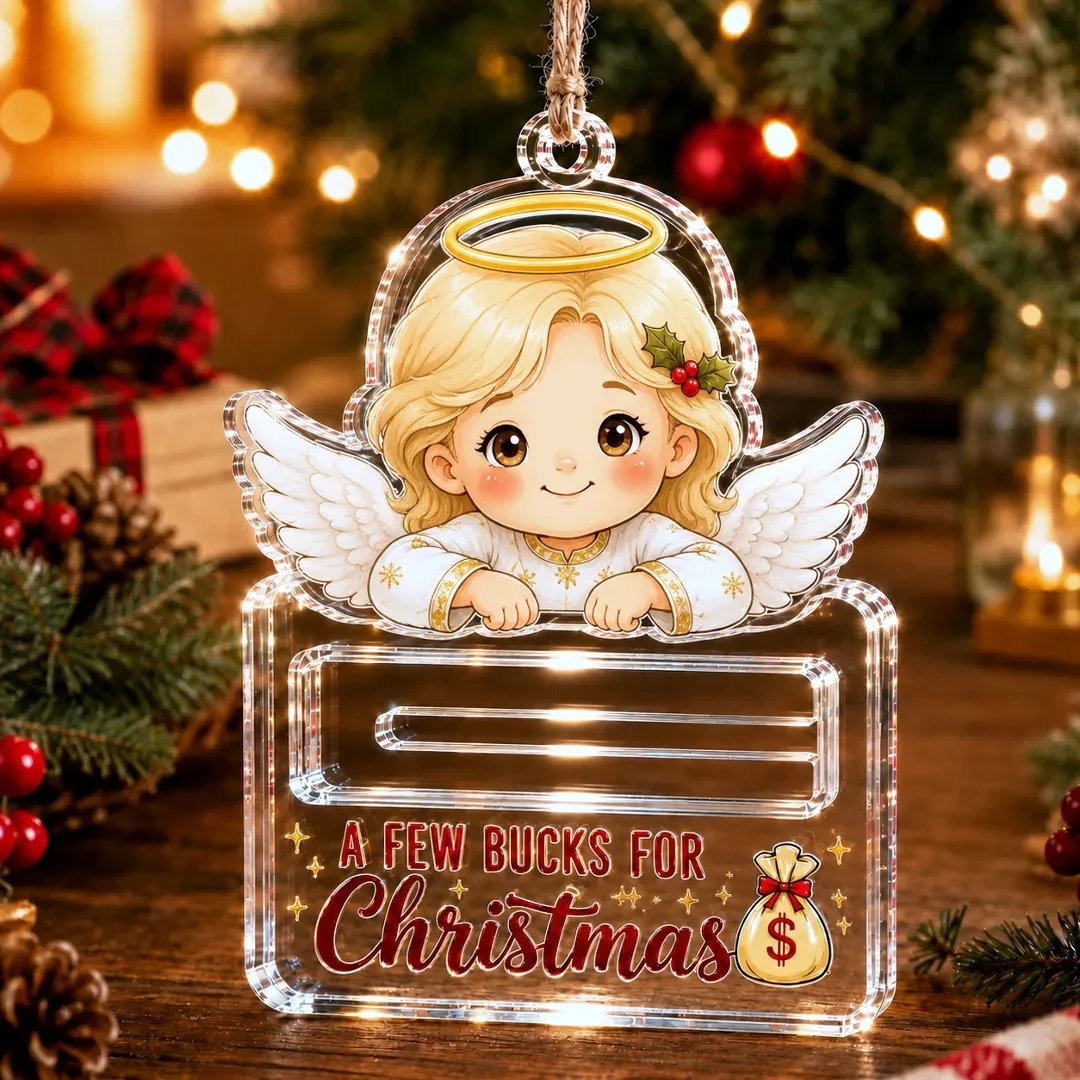 🎄 Adorno Soporte de Dinero Navideño Transparente | Acrílico Transparente Premium con Detalles Festivos de Personajes, Ranura Oculta para Dinero en Efectivo y Cuerda para Colgar Incluida 💵✨
