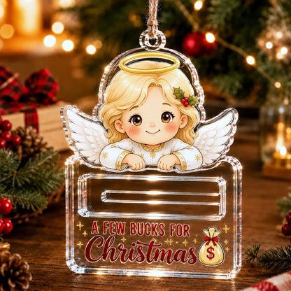 🎄 Adorno Soporte de Dinero Navideño Transparente | Acrílico Transparente Premium con Detalles Festivos de Personajes, Ranura Oculta para Dinero en Efectivo y Cuerda para Colgar Incluida 💵✨
