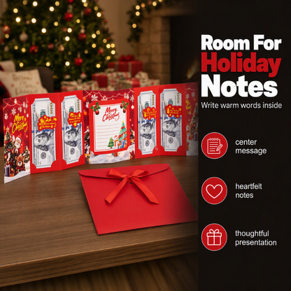 ✨ Festive Cash Gift Card Holder – Multi-Slot Organization, Holiday Notes Space & Ribbon Envelope – Turn Cash into a Thoughtful Christmas Gift 💌