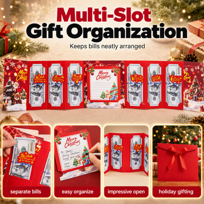 ✨ Festive Cash Gift Card Holder – Multi-Slot Organization, Holiday Notes Space & Ribbon Envelope – Turn Cash into a Thoughtful Christmas Gift 💌