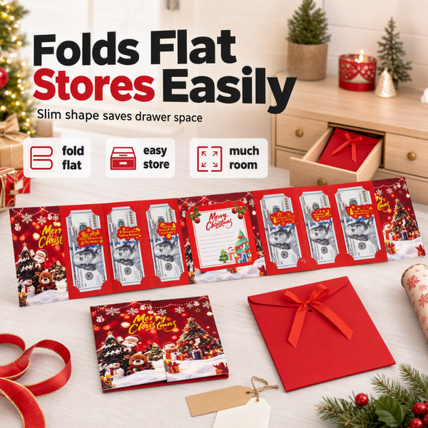 ✨ Festive Cash Gift Card Holder – Multi-Slot Organization, Holiday Notes Space & Ribbon Envelope – Turn Cash into a Thoughtful Christmas Gift 💌